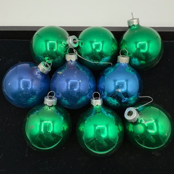 Vintage Mercury Glass Christmas Ornaments Blue Green Rauch Balls - Picture 9 of 9